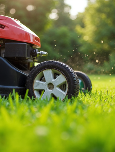 Lawn mower cutting grass